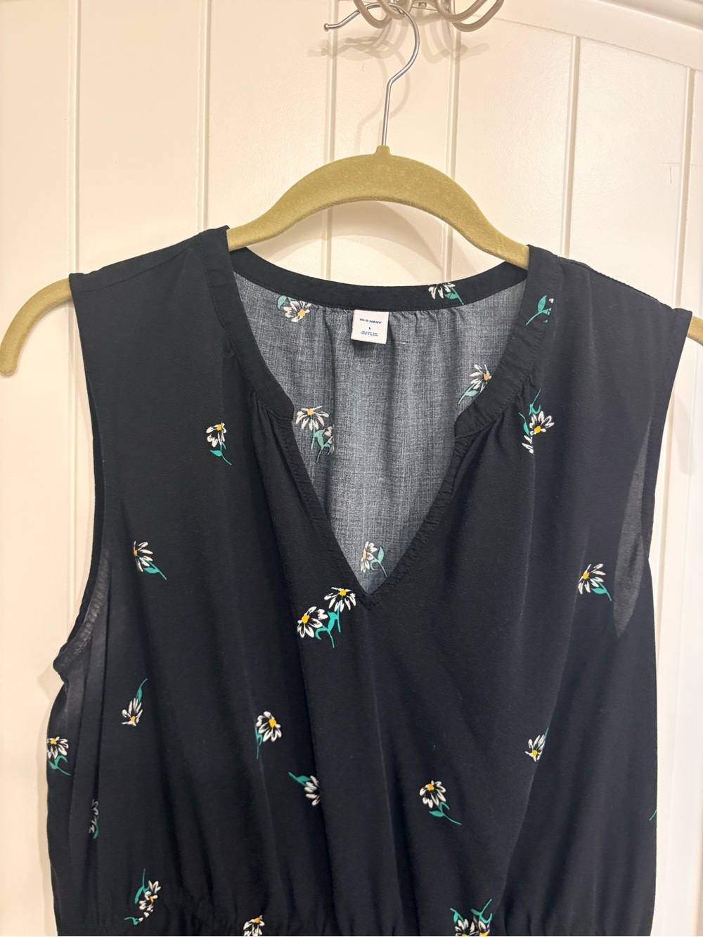 Old Navy Black Ditsy Floral Daisy Print Summer Dress Knee Length Midi Large Boho - Picture 5 of 10